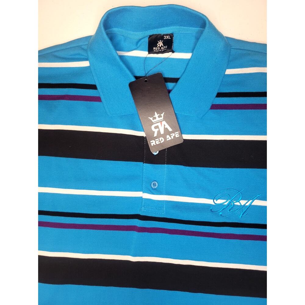 Red Ape Men's 3XL Striped Polo Designer Shirt Multicolored Embroidered Logo